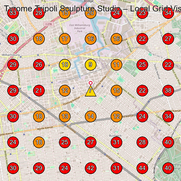 Tyrome Tripoli Sculpture Studio GeoGrid visibility map for Art Studio in Brooklyn